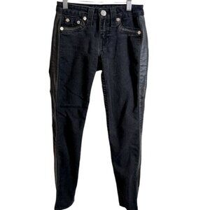 True Religion women’s jeans leggings with faux leather contrast size 24 black